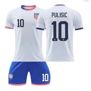 Kids Soccer Jersey Set - White and Blue Pulisic, USA.